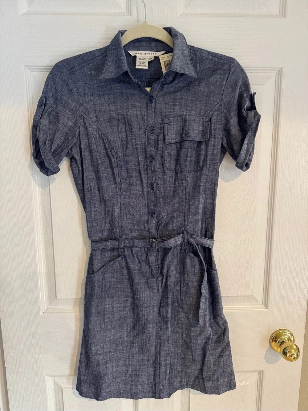 max studio shirt dress Max Studio Long Sleeve Tiered Midi Shirt Dress, Blue Framed Square Crest, X-Large at Amazon Women's Clothing store